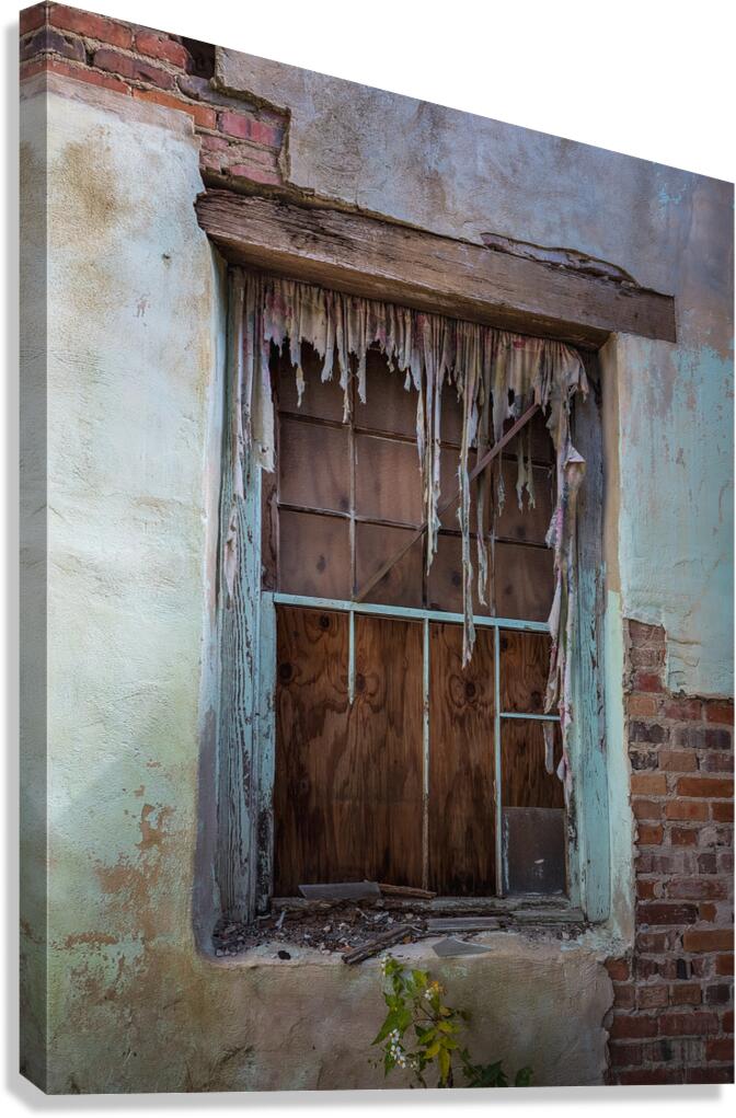 Tattered church window Canvas Print