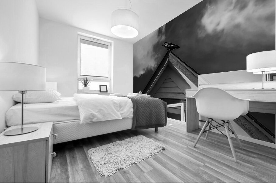 Black Bird on roof Mural print